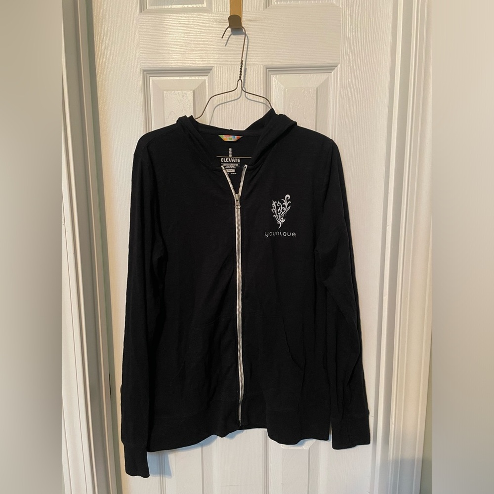 Younique black zip up hoodie with thumbholes
